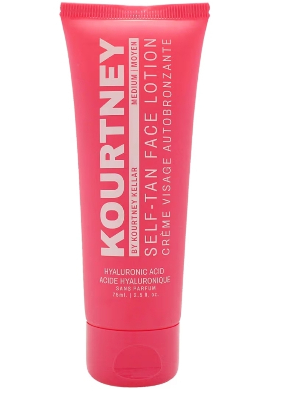 Kourtney Self-Tan Face Lotion in Bright Pink Tube